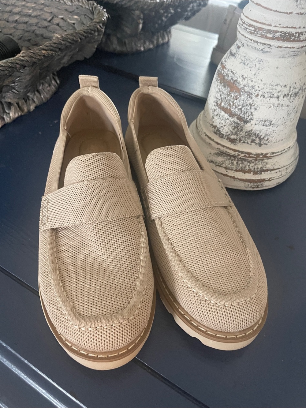 Taryn Rose women’s Light Beige Mesh Slip-On Loafers
